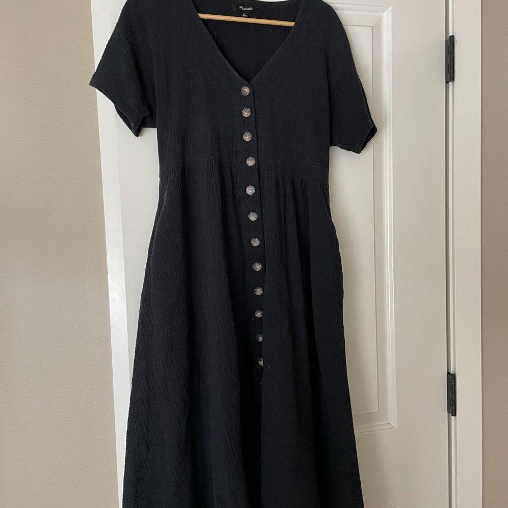 Madewell Nima Double Face Cotton Gauze Button Front Midi Dress - Black sz. S - Picture 4 of 4